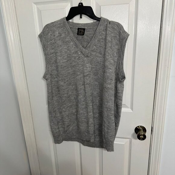 Vintage Gray Alpaca Wool Sleeveless V-Neck Sweater Vest Made In Peru - Picture 1 of 8